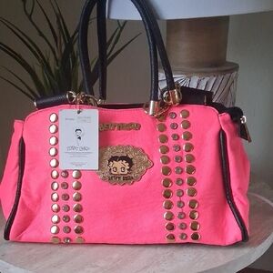 Betty Boop Pink and Black Studded Satchel